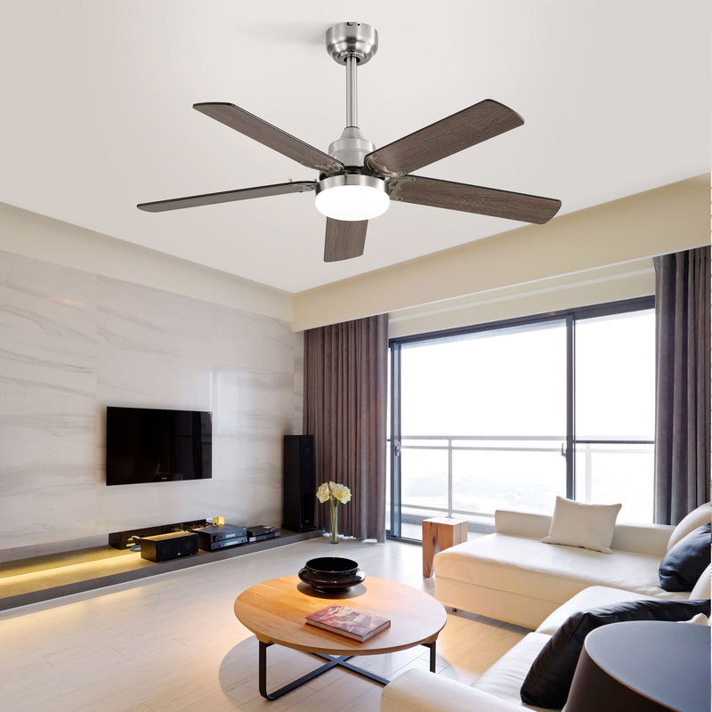 42" Ceiling Fan With Reversible DC Motor, LED Light, 5 Blade Design - Nickel
