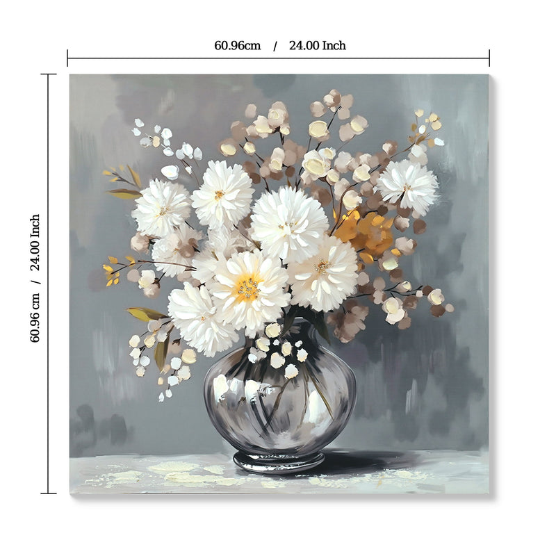 Chrysanthemum Vase Canvas Wall Art Decor Country - Stone White