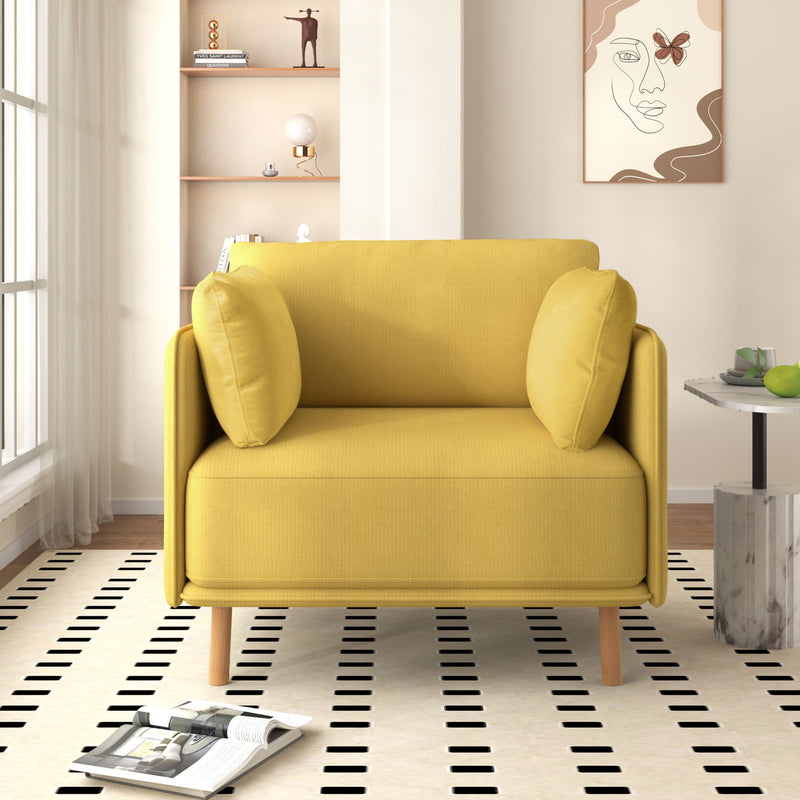 Modern Upholstered Accent Chair With Soft Cushions, Sleek Armrest Design