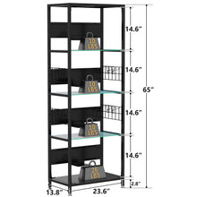 Load image into Gallery viewer, 4 Tier Display Shelf With RGB Lights, LED Lighted Curio Cabinet With Adjustable Storage Box &amp; Hooks - Black
