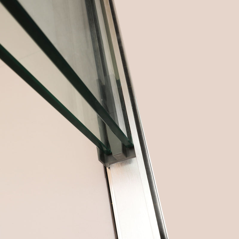 Modern Semi Frameless Bypass Sliding Shower Enclosure - Brushed Silver