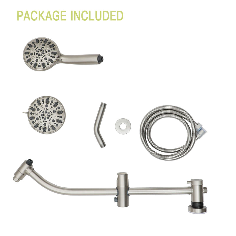 Multi Function Dual Shower Head Shower System With 4.7" Rain Showerhead, 7 Function Hand Shower, Adjustable Slide Bar - Brushed Nickel