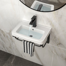 Load image into Gallery viewer, Wall Mounted Rectangular Bathroom Sink With 304 Stainless Steel Towel Bar &amp; Overflow - White
