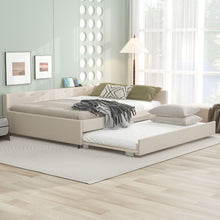 Load image into Gallery viewer, Queen Size Upholstered Platform Bed With USB And Twin Trundle - Beige
