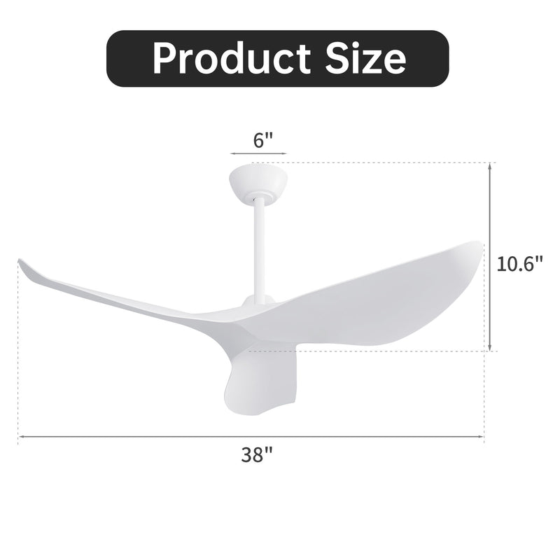 38" Ceiling Fan Without Light With DC Motor And Remote Control