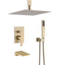 Load image into Gallery viewer, Contemporary Shower System With 12" Rainfall Head And Handheld Spray, Wall Mounted

