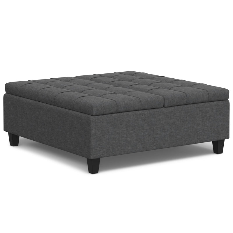 Harrison - Multifunctional Large Square Coffee Table Storage Ottoman - Gray