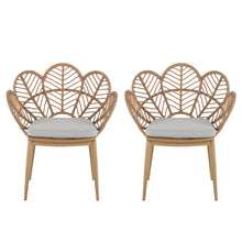 Load image into Gallery viewer, Kirk - Outdoor Wicker Peacock Shape Papasan Style Chair, Teak Finished Leg (Set of 2) - Beige / Light Brown / Light Teak
