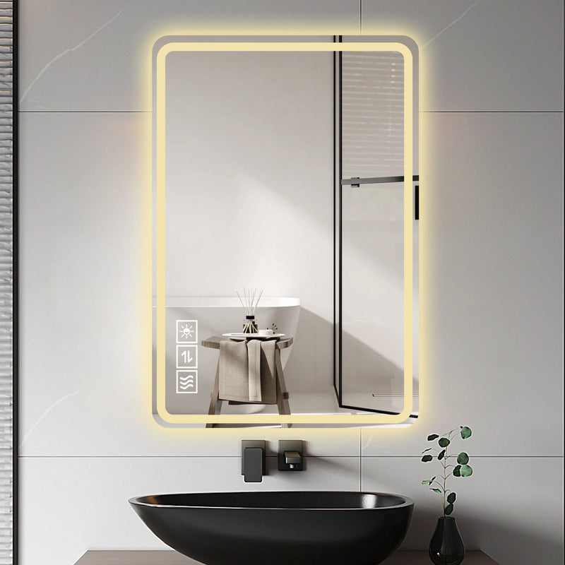 LED Bathroom Mirror Vanity Mirrors With Front Lights Wall Mounted Anti-Fog Frameless Make Up Mirror With Light Copper Free Silver Mirror Horizontal Or Vertical - Silver