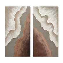 Load image into Gallery viewer, Abstract Wall Art, Textured Canvas Painting With Accents, Decor For Living Room (Set of 2) - Antique Brown+White
