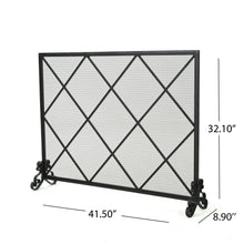 Load image into Gallery viewer, Minimalist Single Panel Iron Fireplace Screen With Diamond Design - Black
