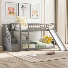 Load image into Gallery viewer, Twin Over Twin Bunk Stairway Bed With 2 Drawers And Slide - Gray
