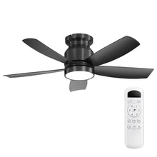 Load image into Gallery viewer, Flush Mount Ceiling Fan With 18W LED Light And Remote Control Blades - Black
