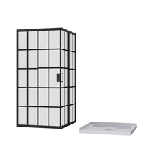 Load image into Gallery viewer, Corner Shower Enclosure Double Sliding Door &amp; Shower Base - Matte Black
