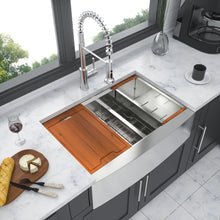 Load image into Gallery viewer, Double Bowl Farmhouse Sink Workstation 33" Stainless Steel 16 Gauge Apron Front - Black / Gray
