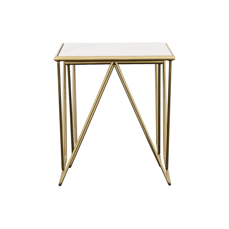Sinclair - 2 Piece Nesting Table Set With Iron And Luxurious Marble Surface - White / Gold