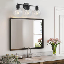 Load image into Gallery viewer, 3 Light Globe Bathroom Vanity Light With Clear Glass Shades - Black
