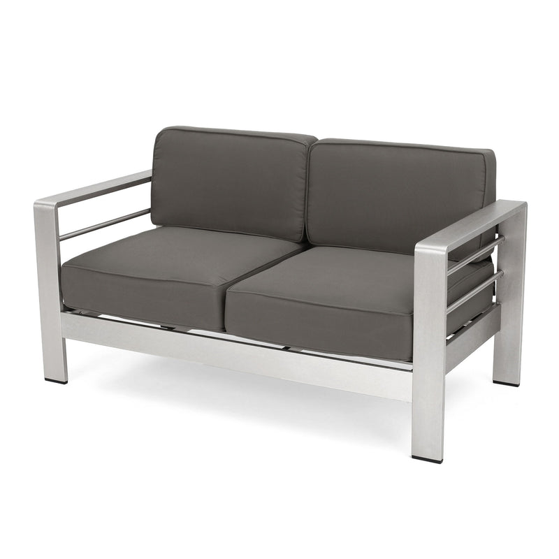 Outdoor Aluminum Loveseat With Cushion - Khaki