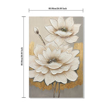 Load image into Gallery viewer, Lotus Flower Canvas Wall Art, Hand Painted Thick Textured Floral Painting With Accents, Neutral Decor For Living Room - Antique White / Gray
