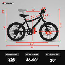 Load image into Gallery viewer, S20101 20" Kids' Bike, Boys Girls Mountain Bike Ages 8-12, 7 Speed Teenager Children Kids' Bicycles, Front Suspension Disc Brake Rear V-Brake, High Steel Frame
