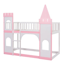 Load image into Gallery viewer, Twin Over Twin Castle Bunk Bed With Ladder - Pink
