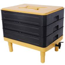 Load image into Gallery viewer, Durable 3 Tray Worm Farm Kit For Efficient Vermicomposting, 65L Capacity - Yellow / Black

