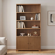 Load image into Gallery viewer, Tall Bookcase Storage Cabinet With 3 Open Shelves &amp; Fluted Double Doors
