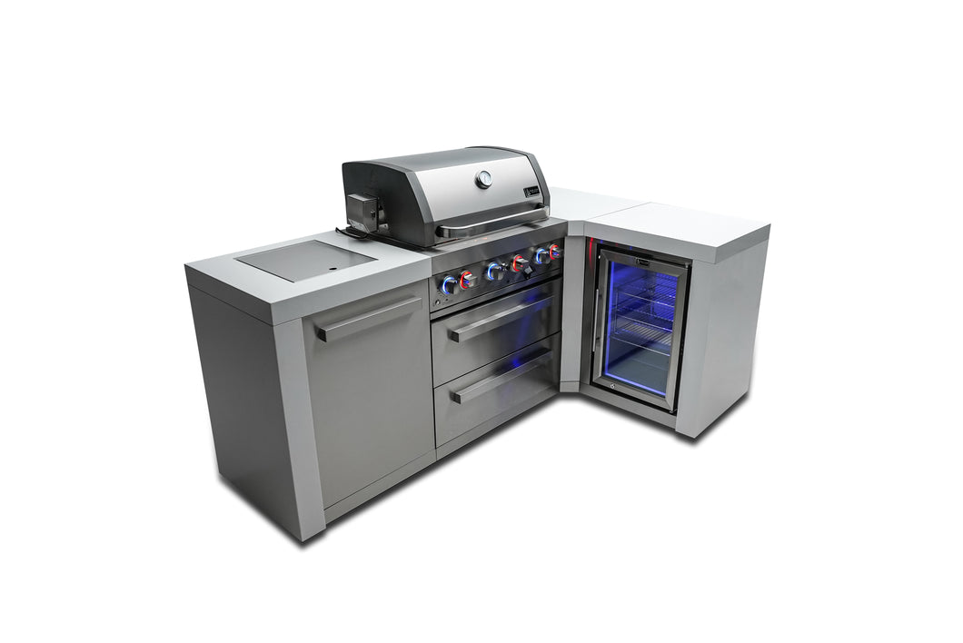 MONT ALPI 4-BURNER DELUXE ISLAND WITH A 90-DEGREE CORNER AND A FRIDGE CABINET-MAi400-D90FC