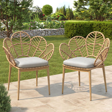 Load image into Gallery viewer, Kirk - Outdoor Wicker Peacock Shape Papasan Style Chair, Teak Finished Leg (Set of 2) - Beige / Light Brown / Light Teak
