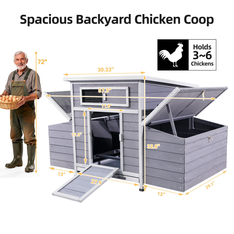 Chicken Coop, Large Outdoor Hen House With Run And Nesting Box Poultry Cage, Rabbit Hutch - Grayish Purple