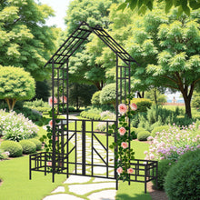 Load image into Gallery viewer, Garden Arch With Gate With Planter, Climbing Plants Support Outdoor - Black
