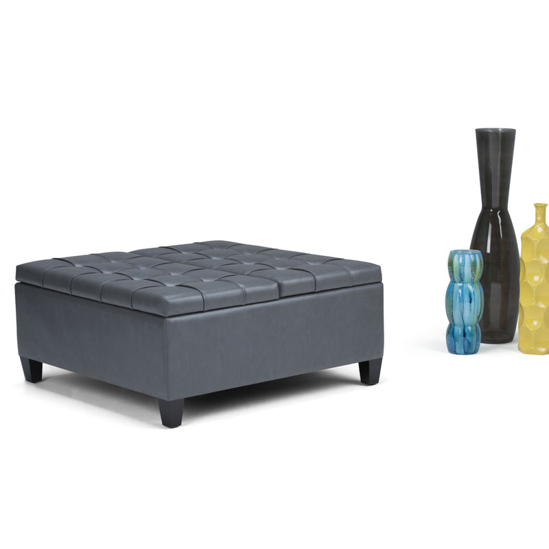 Harrison - Coffee Table Storage Ottoman - Dark Gray - Faux Leather