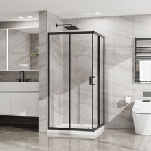 Load image into Gallery viewer, Corner Shower Enclosure, Double Sliding Door &amp; Shower Base - Matte Black
