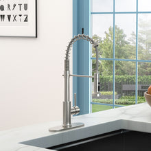 Load image into Gallery viewer, 21" Commercial Kitchen Faucet With Dual Function Pull Down Sprayhead In, Stainless Steel - Brushed Nickel
