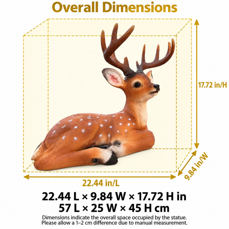 Lying Deer Garden Statue, Buck Sculpture With Detachable Antlers For Outdoor Decor - Brown