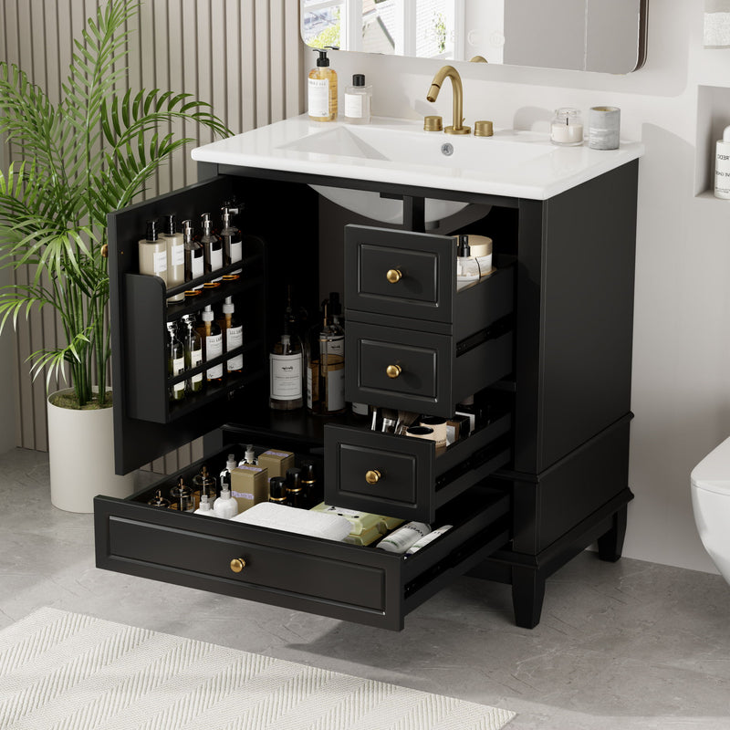 Freestanding Bathroom Vanity With Sink, Soft Close Door, 3 Drawers