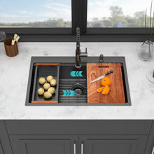 Load image into Gallery viewer, Drop In Workstation Sink Topmount Single Bowl With Pull Out Faucet And Soap Dispenser - Gunmetal Black
