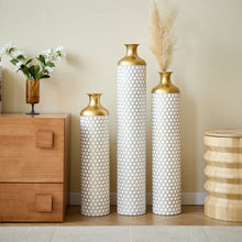 Load image into Gallery viewer, 3 Piece Set Gorgeous Home Decoration Large Glazed Floor Vase Decoration Home Droplet Shaped - Gold / White
