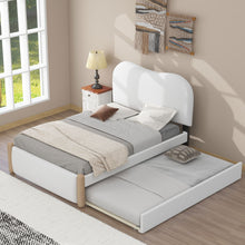 Load image into Gallery viewer, Upholstered Platform Bed With Wood Supporting Feet And Trundle
