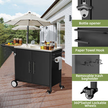 Load image into Gallery viewer, Outdoor Grill Table With Sink, Worktable Kitchen Cabinet Island With Wheels &amp; Foldable Top - Black
