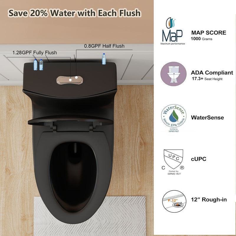 1 Piece Toilet With Dual Flush And Soft Closing Seat