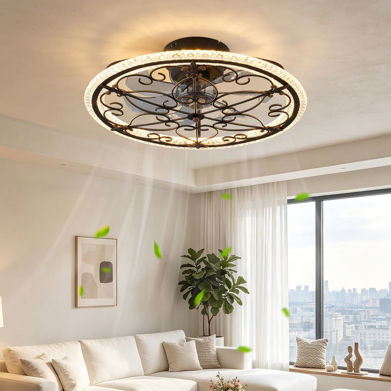 Caged Ceiling Fan With Remote Controlled LED Light - Matte Black