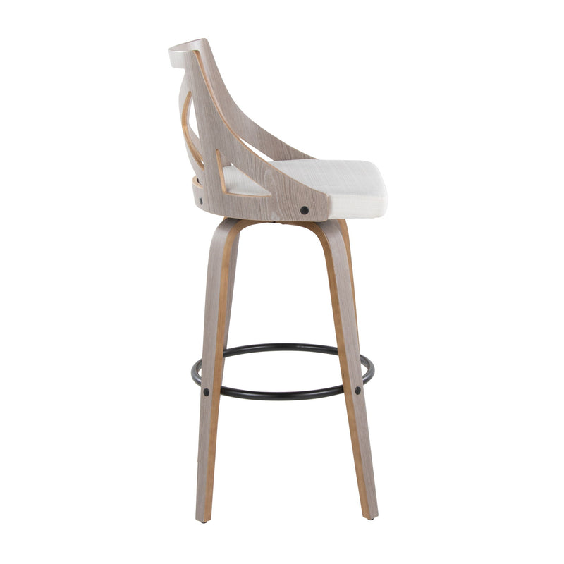 Charlotte - Farmhouse Fixed Height Barstool With Swivel & Round Footrest (Set of 2) - Cream
