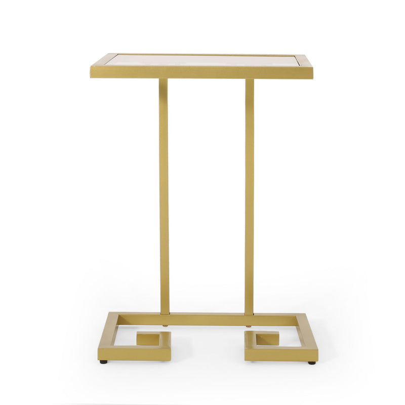 Modern Glam C Shaped End Table With Tempered Glass Top - Gold