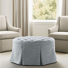 Load image into Gallery viewer, Skirted Tufted Round Ottoman With Button Top - Gray
