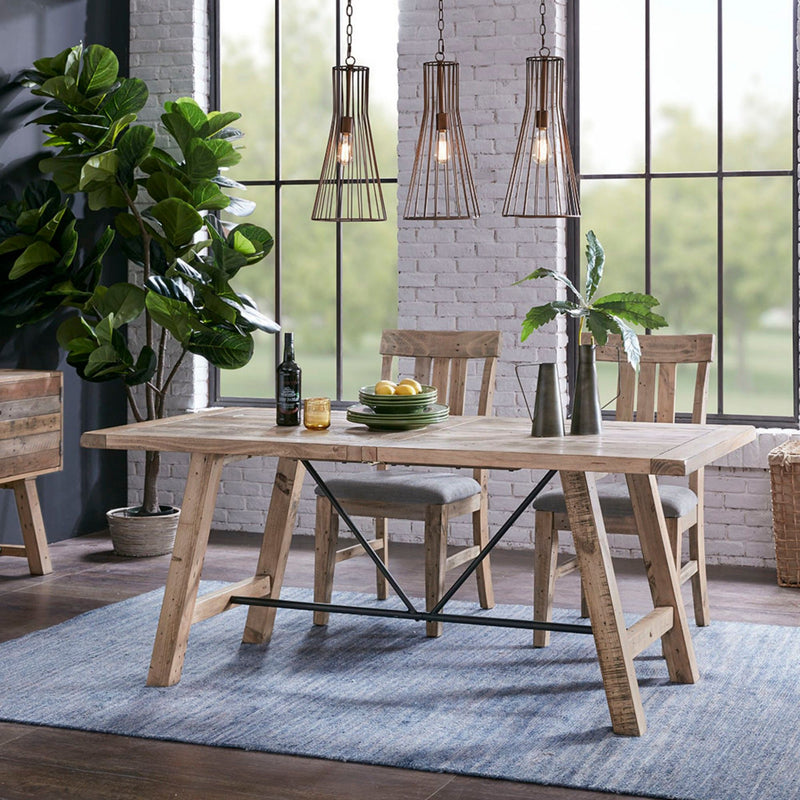 Rustic Dining Table With Metal Support - Natural