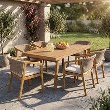 Load image into Gallery viewer, 7 Piece Outdoor Dining Set With Rectangular Table And 6 Arm Chairs - Beige / Brown / Brown Mix / Light Teak
