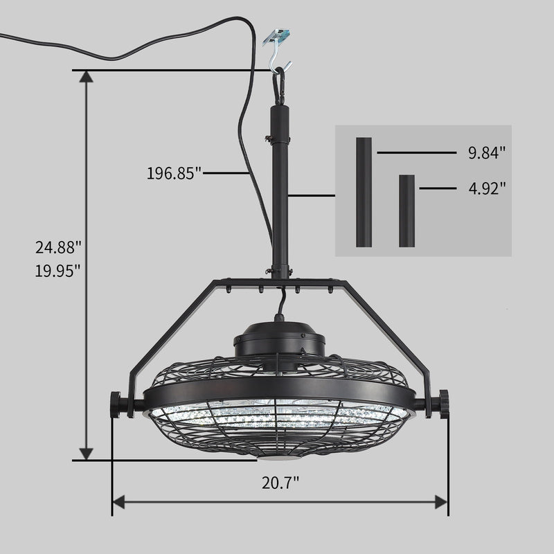 21" Outdoor Ceiling Fan With Dimmable LED Light, 7 Blades, Reversible DC Motor For Gazebos - Matte Black