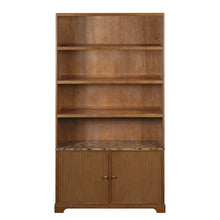Load image into Gallery viewer, Tall Bookcase Storage Cabinet With 3 Open Shelves &amp; Fluted Double Doors
