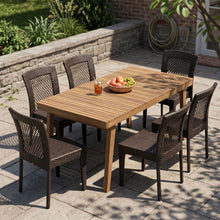 Load image into Gallery viewer, 7 Piece Outdoor Patio Dining Set With Table &amp; 6 Chairs - Brown / Brown Multi
